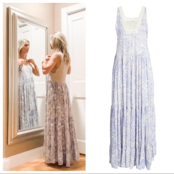 FREE PEOPLE BOHO FLOWY MAXI DRESS BOHEMIAN FLORAL SLEEVELESS V-NECK DRESS A2C - Picture 6 of 16